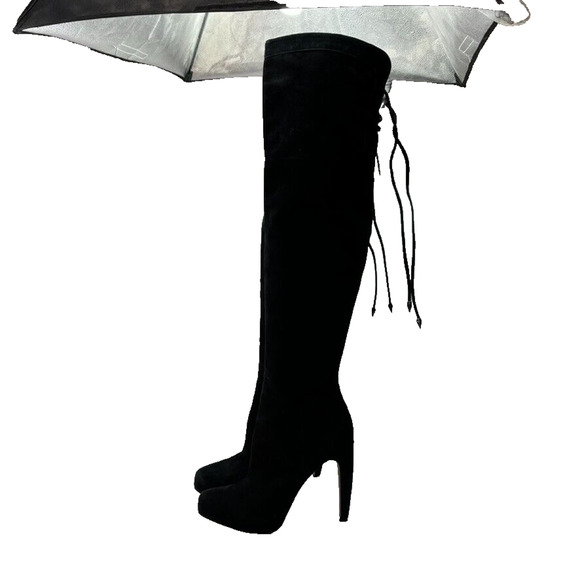 Sam Edelman Boots Womens 9 Kayla Over The Knee Black Suede Hi Heel Zip Lace Up - Picture 5 of 16